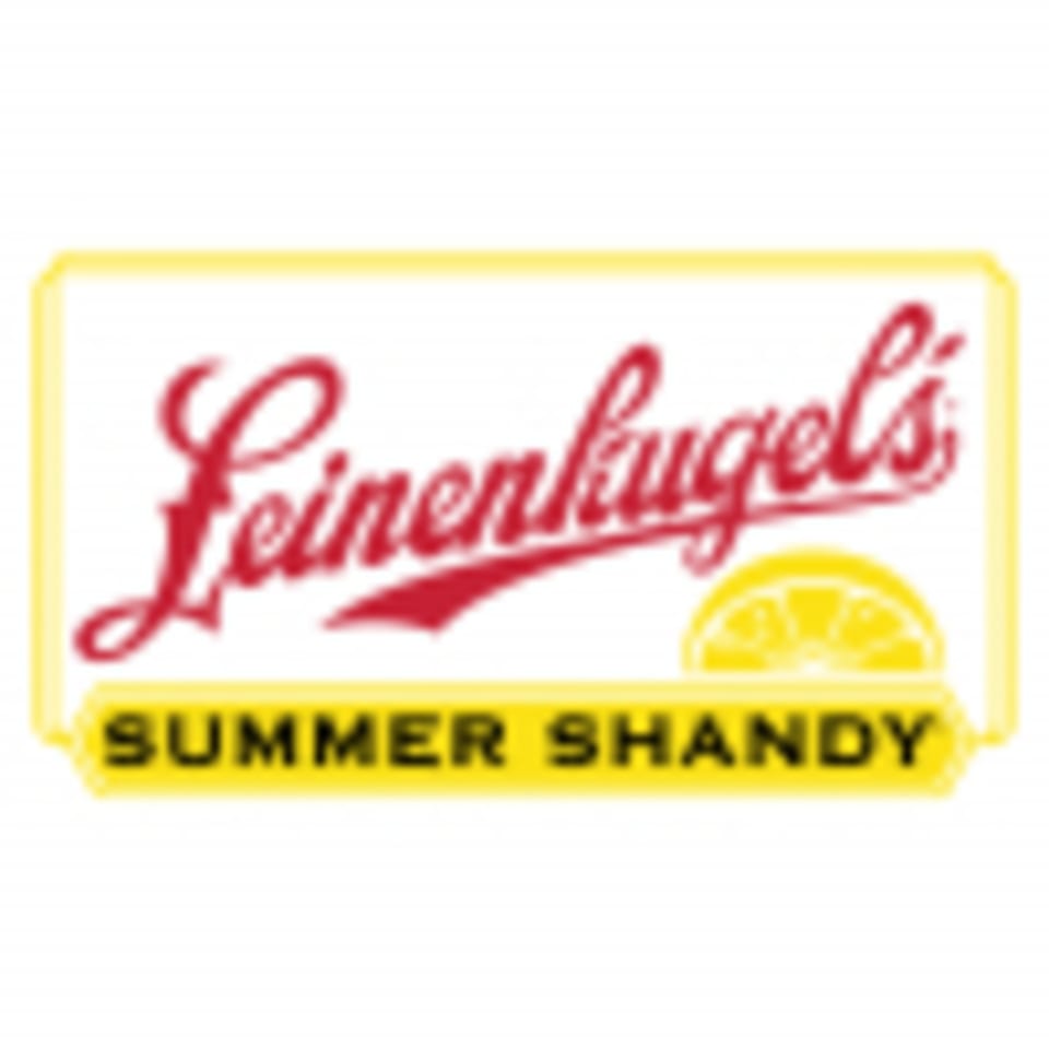 Leinenkugel's Summer Shandy logo with red script text and a yellow lemon slice.