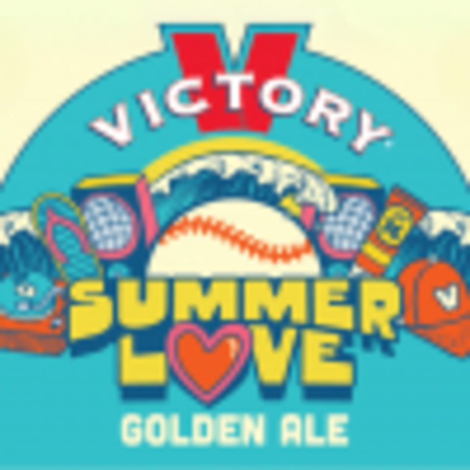 Victory Summer Love Golden Ale logo with a baseball, flip-flops, and sunglasses.